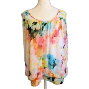 Worthington Blouse Women's Size 2X Beautiful Colorful Floral Sleeveless Spring